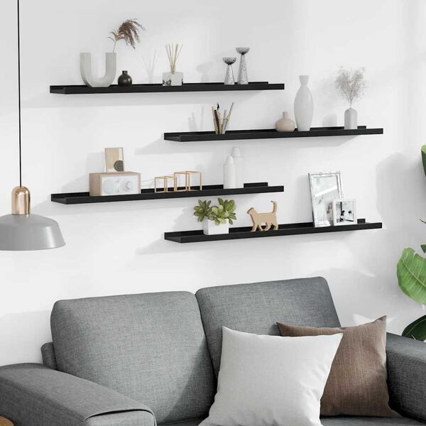 vidaXL seinariiulid, 4 tk, must, 80 x 9 x 3 cm
