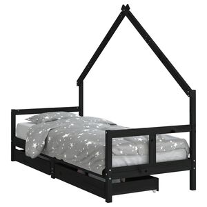 vidaXL lastevoodi raam sahtlitega, must, 80 x 200 cm, m&auml;nnipuit