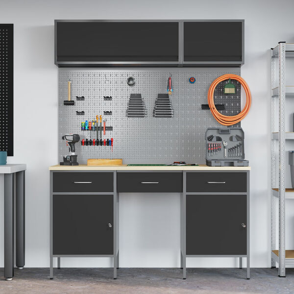 vidaXL T&ouml;&ouml;laud sahtliga lukuga 8 pcs Must 150 x 55 x 200 cm Teras