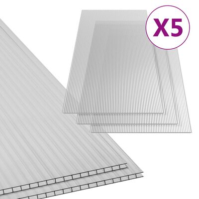 vidaXL polükarbonaadi lehed 5 tk, 6 mm, 150 x 65 cm