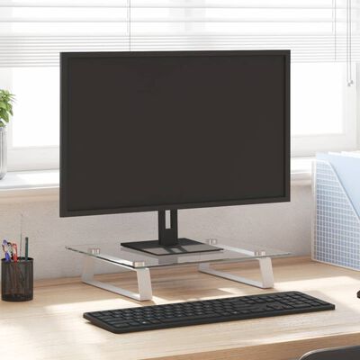 vidaXL monitorialus, valge, 40x35x8 cm, karastatud klaas ja metall