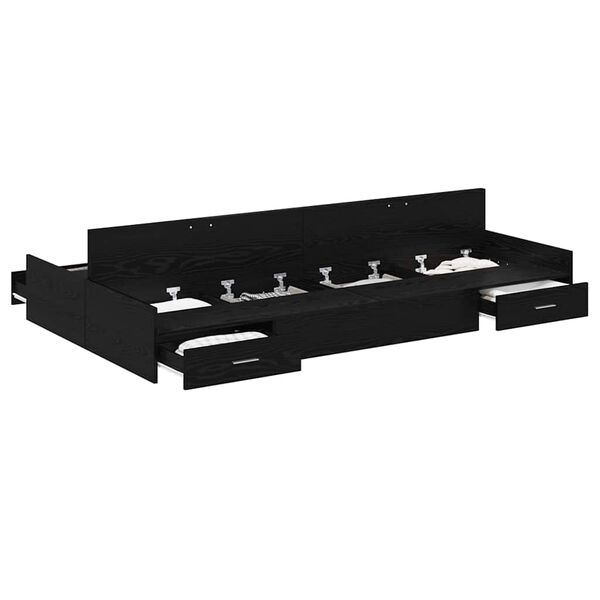 vidaXL Voodi hoiukohaga raam peaga Must tamm 120 x 200 cm Tehispuit