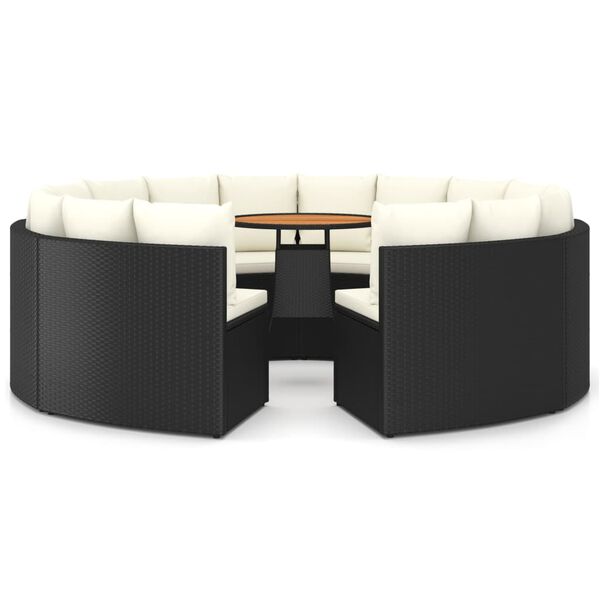 vidaXL 9-osaline aiadiivanikomplekt patjadega, pol&uuml;rotang, must