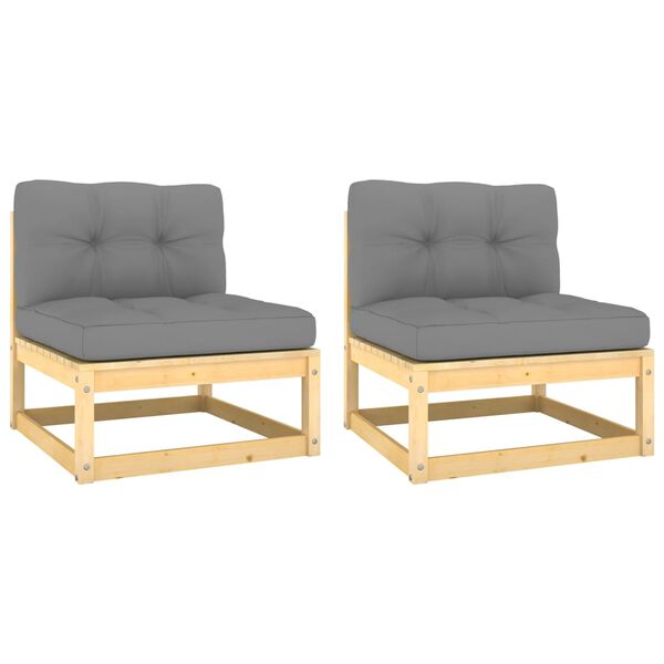 vidaXL aia keskmised diivanid hallide patjadega, 2 tk, männipuit