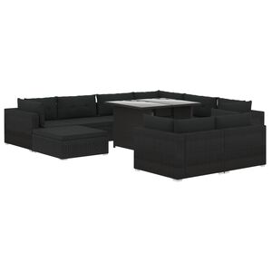 vidaXL 10-osaline aiam&ouml;&ouml;blikomplekt patjadega, pol&uuml;rotang, must