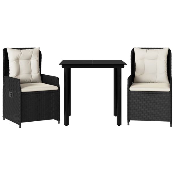 vidaXL 3-osaline aiam&ouml;&ouml;bli komplekt patjadega, must, pol&uuml;rotang