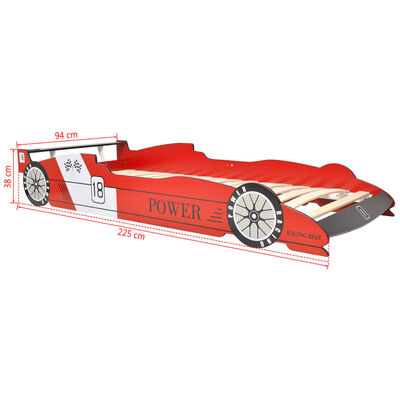 vidaXL võidusõiduauto kujuga lastevoodi 90 x 200 cm punane