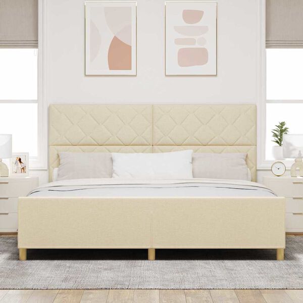 vidaXL Voodi raam peaga cream 200 x 200 cm kangas