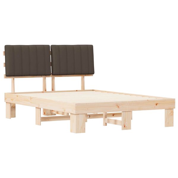 vidaXL Voodiraam Pehme Peatoega Pruunikashall 135 x 190 cm Tahke mänd