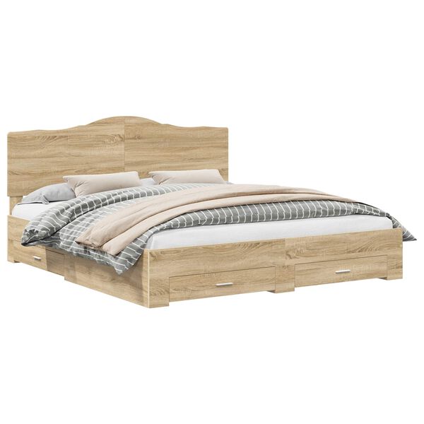 vidaXL Voodi raam peaga sahtliga Sonoma tamm 180 x 200 cm Tehispuit