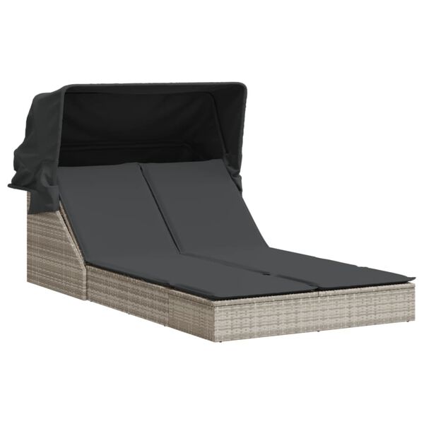 vidaXL kahekohaline p&auml;evitustool varikatuse ja istmepatjadega, hall