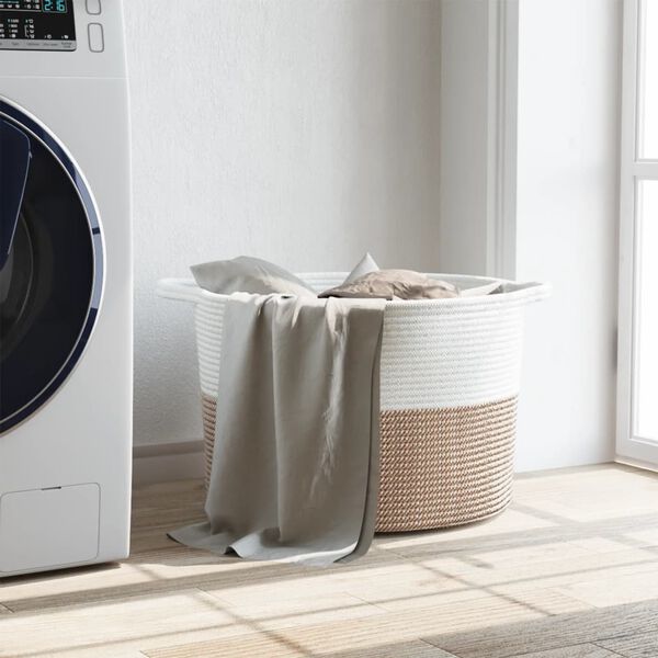 vidaXL pesukorv, pruun ja valge, Ø55 x 36 cm, puuvill