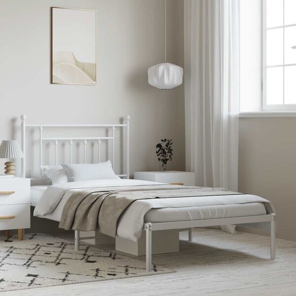 vidaXL metallist voodiraam peatsiga, valge, 100 x 190 cm