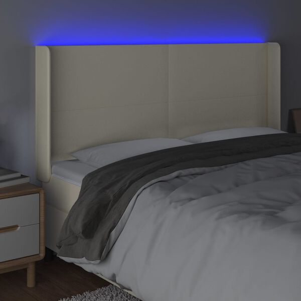 vidaXL LED-voodipeats, kreemjas, 203x16x118/128 cm, kunstnahk