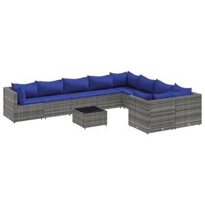 vidaXL 10-osaline aiadiivani komplekt patjadega, hall, pol&uuml;rotang