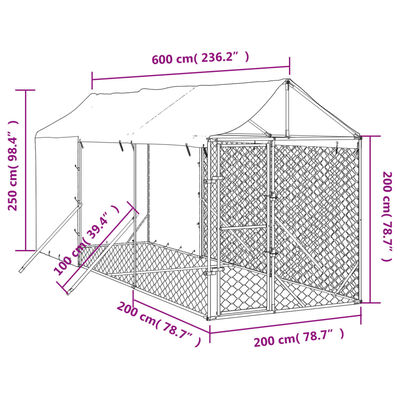 vidaXL katusega koeraaedik, hõbedane, 2x6x2,5 m, tsingitud teras