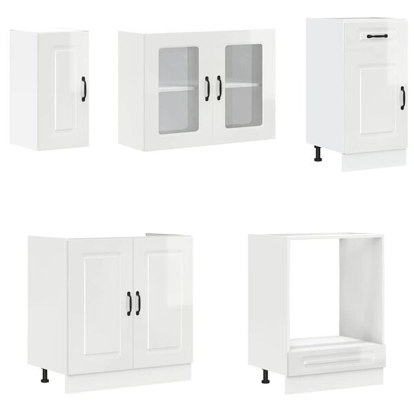 vidaXL 8-osaline köögikappide komplekt "Kalmar", kõrgläikega valge, töödeldud puit