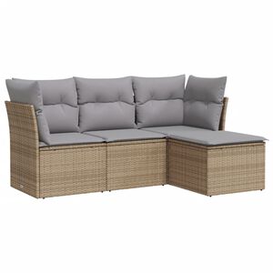 vidaXL 4-osaline aiadiivani komplekt patjadega, beež, pol&uuml;rotang
