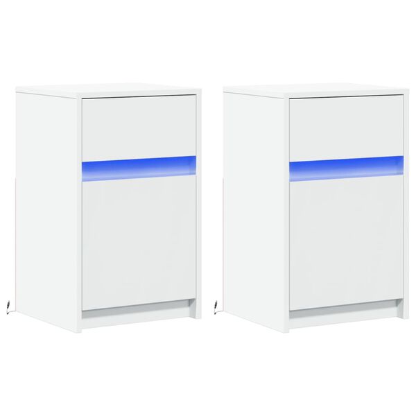 vidaXL öökapid LED-valgustusega 2 tk, valge, tehispuit