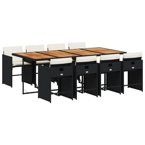 vidaXL 9-osaline aiam&ouml;&ouml;bli komplekt patjadega, must, pol&uuml;rotang