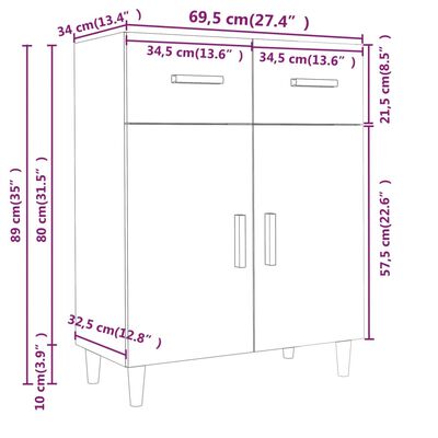 vidaXL puhvetkapp, betoonhall, 69,5 x 34 x 89 cm, tehispuit