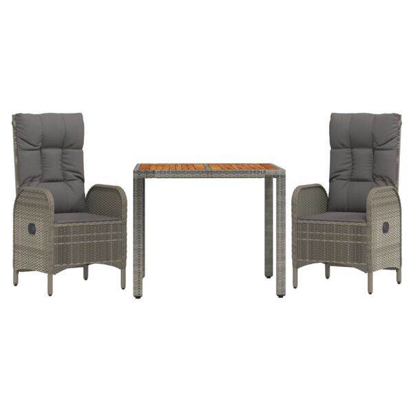 vidaXL 3-osaline aiamööbli komplekt patjadega, hall, polürotang