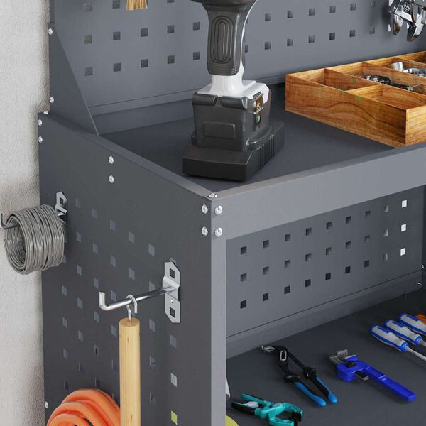 vidaXL Tööriistade käru riiuliga rattaga Antratsiit 65 x 35 x 111 cm