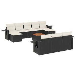 vidaXL 11-osaline aiadiivani komplekt patjadega, must, pol&uuml;rotang