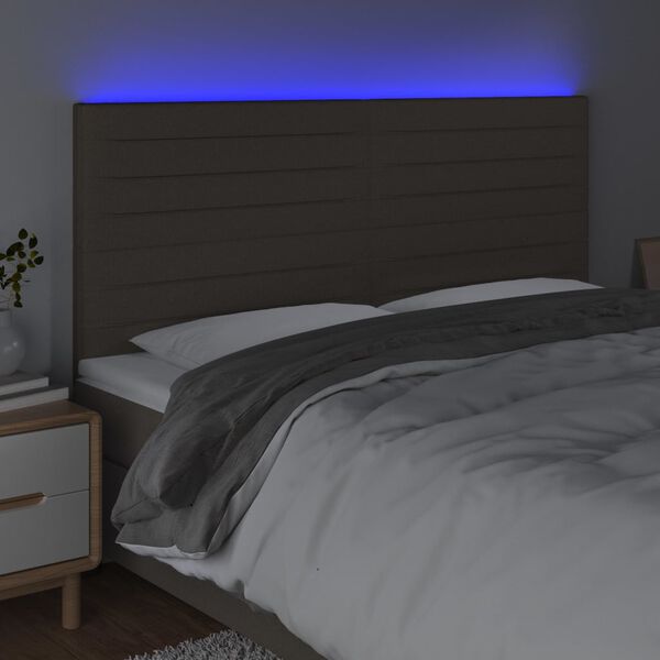 vidaXL LED-voodipeats, pruunikashall, 200x5x118/128 cm, kangas