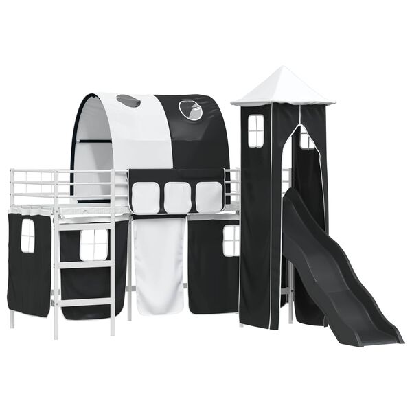 vidaXL Laste Lofti Voodi Raam Valge ja must 90 x 190 cm Metall