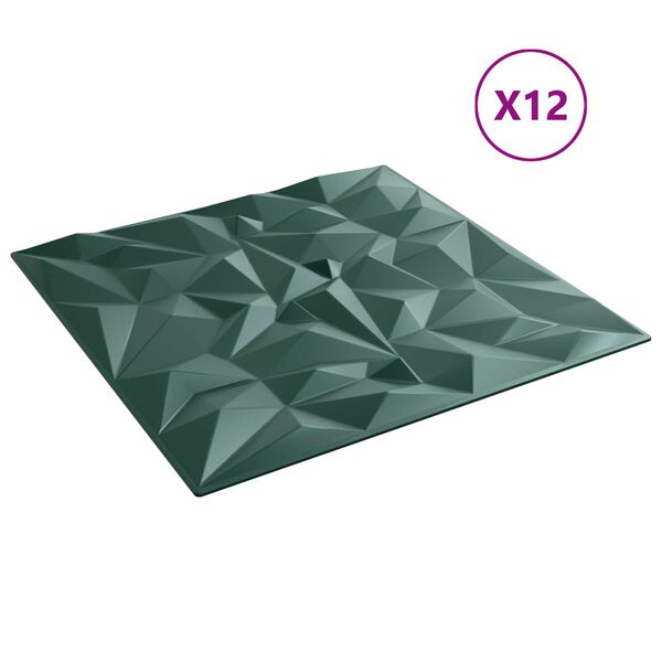 vidaXL Seinapaneelid 12 pcs Ameeti Roheline 50 x 50 cm XPS Vaht