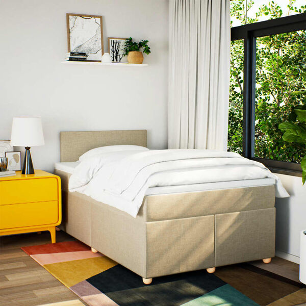 vidaXL kontinentaalvoodi madratsiga, kreemjas, 120x200 cm, kangas