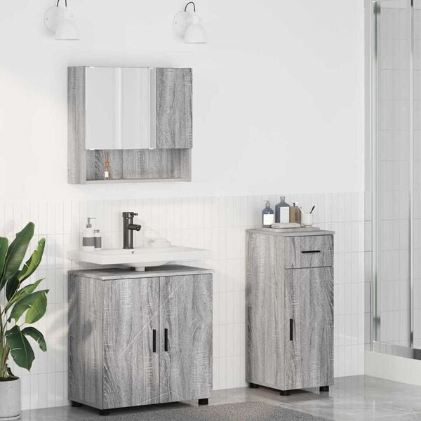 vidaXL Vannitoa m&ouml;&ouml;bleset uksega 3 pcs Hall Sonoma Tehispuit & Metall