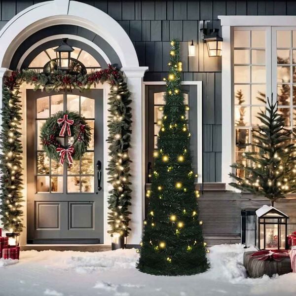 vidaXL valgustatud pop-up kunstkuusk, roheline, 210 cm