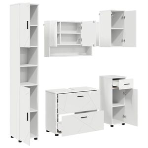 vidaXL Vannitoa m&ouml;&ouml;bleset uksega 5 pcs Valge T&ouml;&ouml;deldud puit ja metall