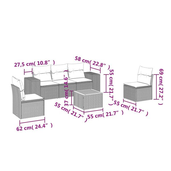 vidaXL 6-osaline aiadiivani komplekt patjadega, must, pol&uuml;rotang