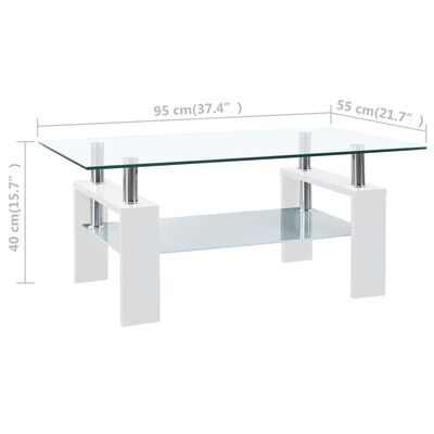 vidaXL kohvilaud valge ja läbipaistev 95 x 55 x 40 cm karastatud klaas