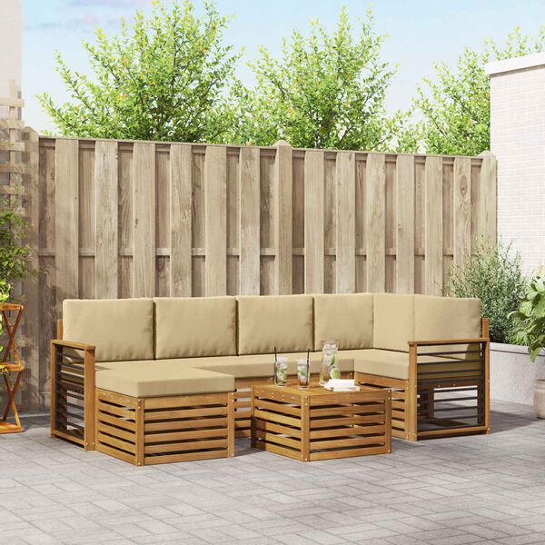 vidaXL Nurgadiivanikomplekt 7 pcs Looduslik ja beež Tugev akatsiapuu