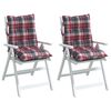 vidaXL madala seljatoega toolipadjad 2 tk, punane ruudumuster, kangas