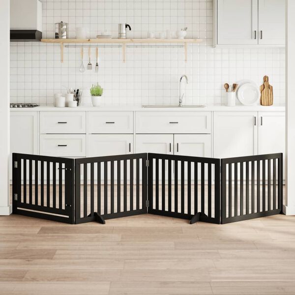 vidaXL kokkupandav koerav&auml;rav uksega, 4 paneeli, must 320 cm, pappel