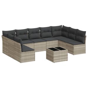 vidaXL 10-osaline aiadiivani komplekt patjadega, helehall, pol&uuml;rotang
