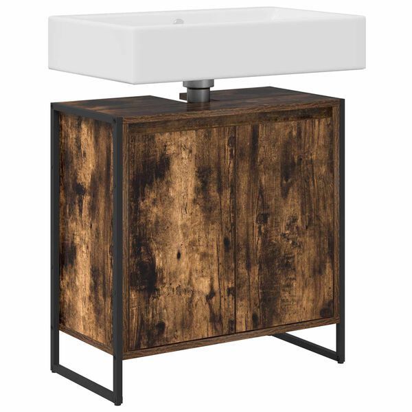 vidaXL Vannitoa kapp uksega Suitsu tamm 60 x 30 x 60 cm Tehispuit