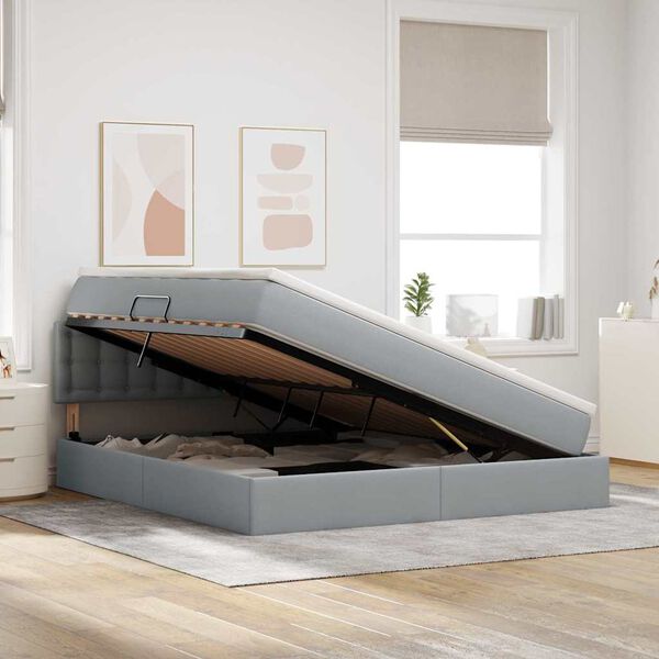 vidaXL Voodi hoiukohaga ja madratsiga Helehall 180 x 200 cm Tehispuit