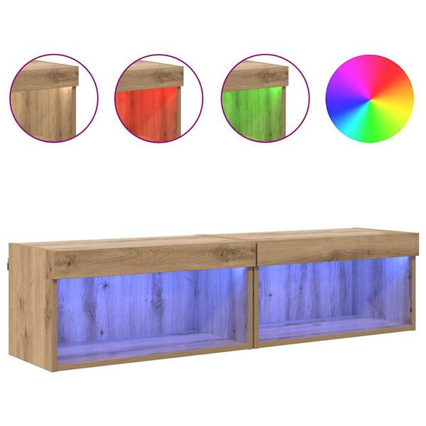 vidaXL Telerikapi komplekt LEDiga K&auml;sit&ouml;&ouml;puu Tehispuit