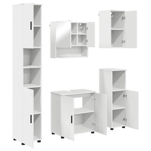 vidaXL Vannitoa m&ouml;&ouml;bleset ladustamisega 5 pcs Valge Tehispuit & Metall