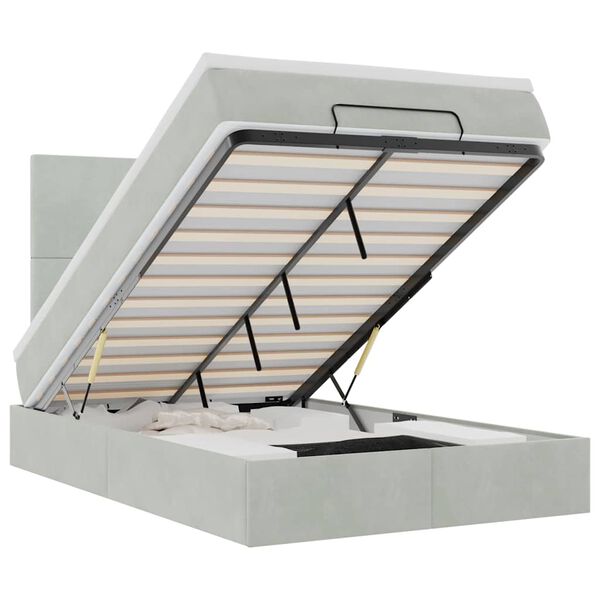 vidaXL Ottomani voodiraam madratsitega, helehall, 120x190 cm, samet