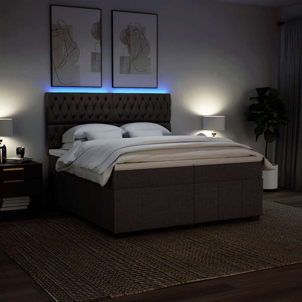 vidaXL kontinentaalvoodi madratsiga, tumepruun, 200x200 cm, kangas