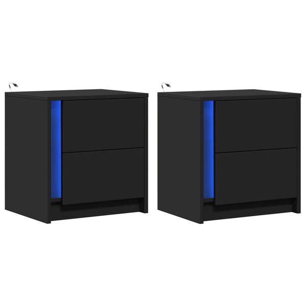 vidaXL &ouml;&ouml;kapid LED-valgustusega 2 tk, must, tehispuit