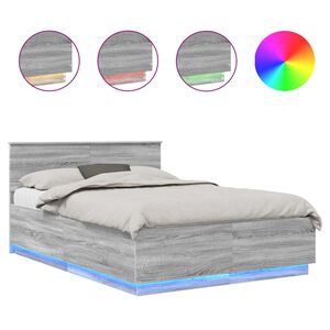 vidaXL Voodi raam LED-ribadega Hall Sonoma 150 x 200 cm Tehispuit