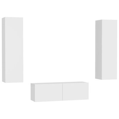 vidaXL 3-osaline telerikappide komplekt, valge, puitlaastplaat